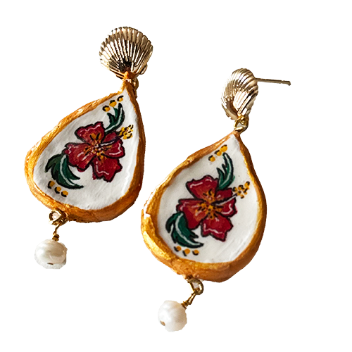 Red Tropical Flower Earrings