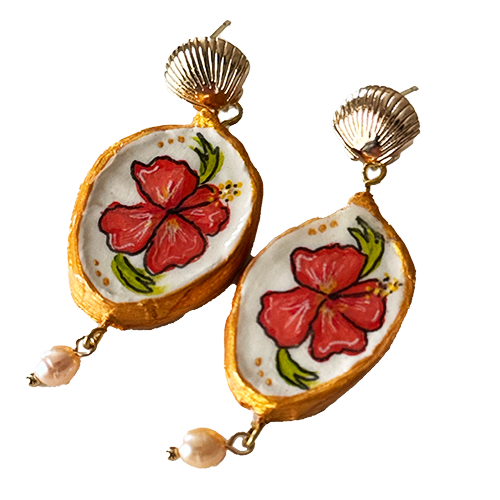 Coral Hibiscus Earrings